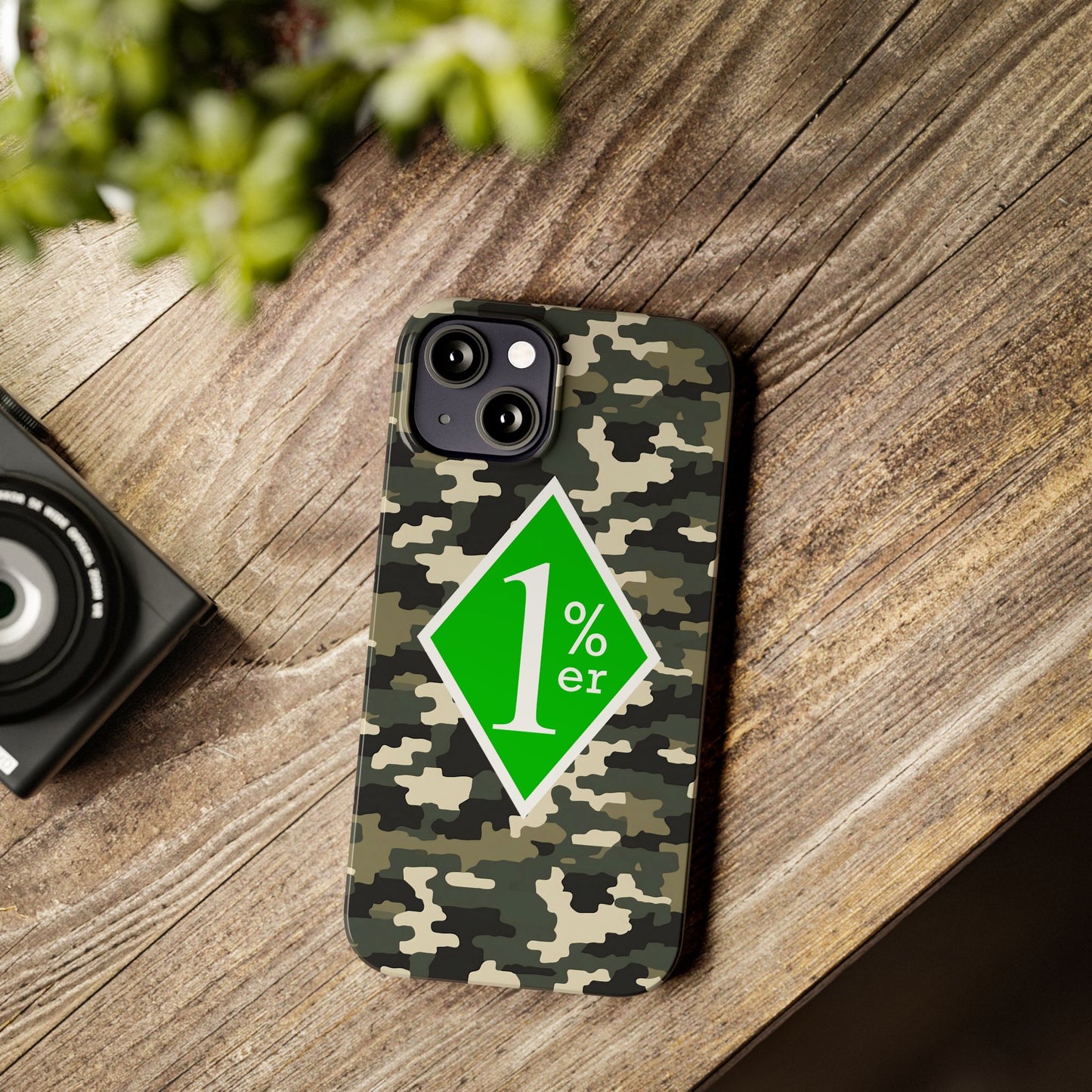 Camo Slim Phone Case with 1%er Design, Trendy Accessories for Bikers, Outdoor
