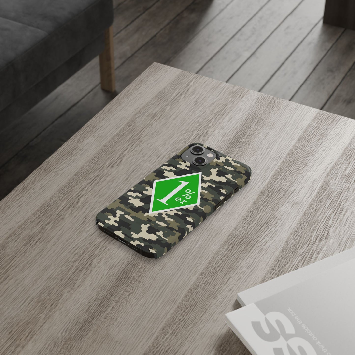 Camo Slim Phone Case with 1%er Design, Trendy Accessories for Bikers, Outdoor