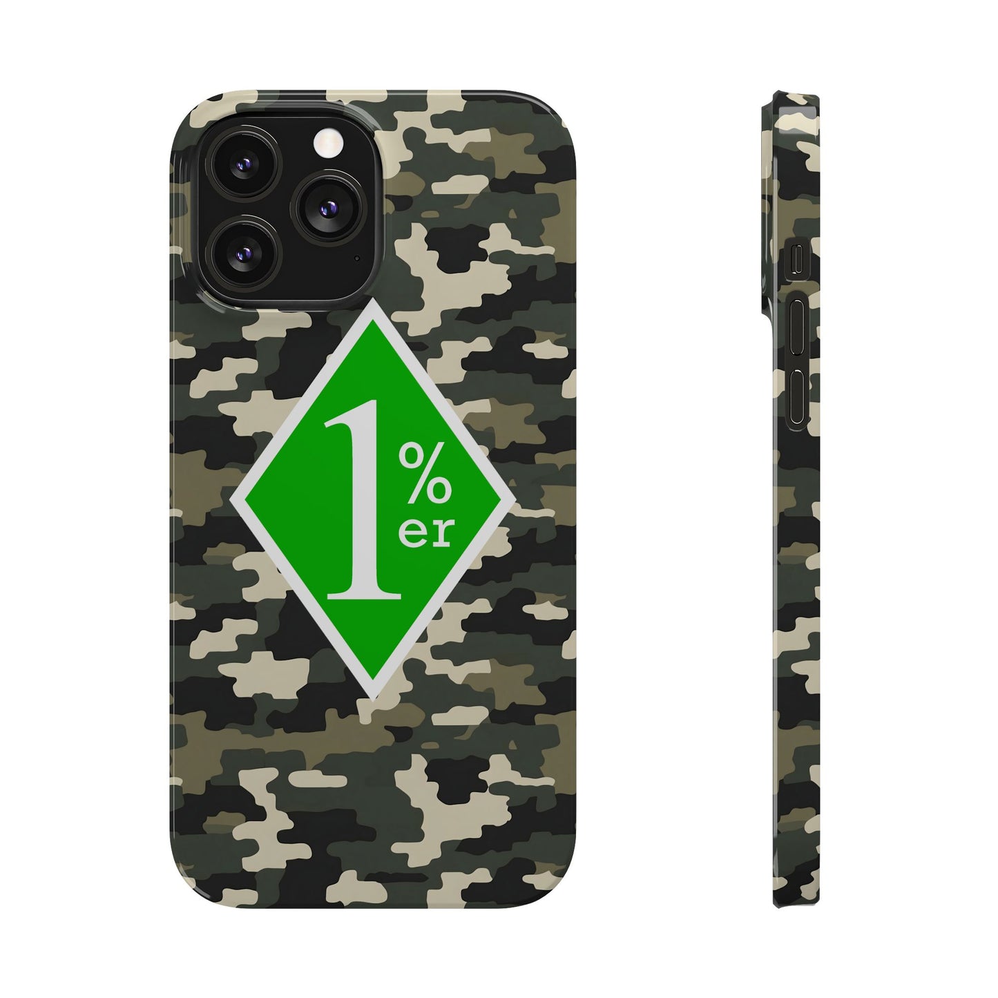 Camo Slim Phone Case with 1%er Design, Trendy Accessories for Bikers, Outdoor