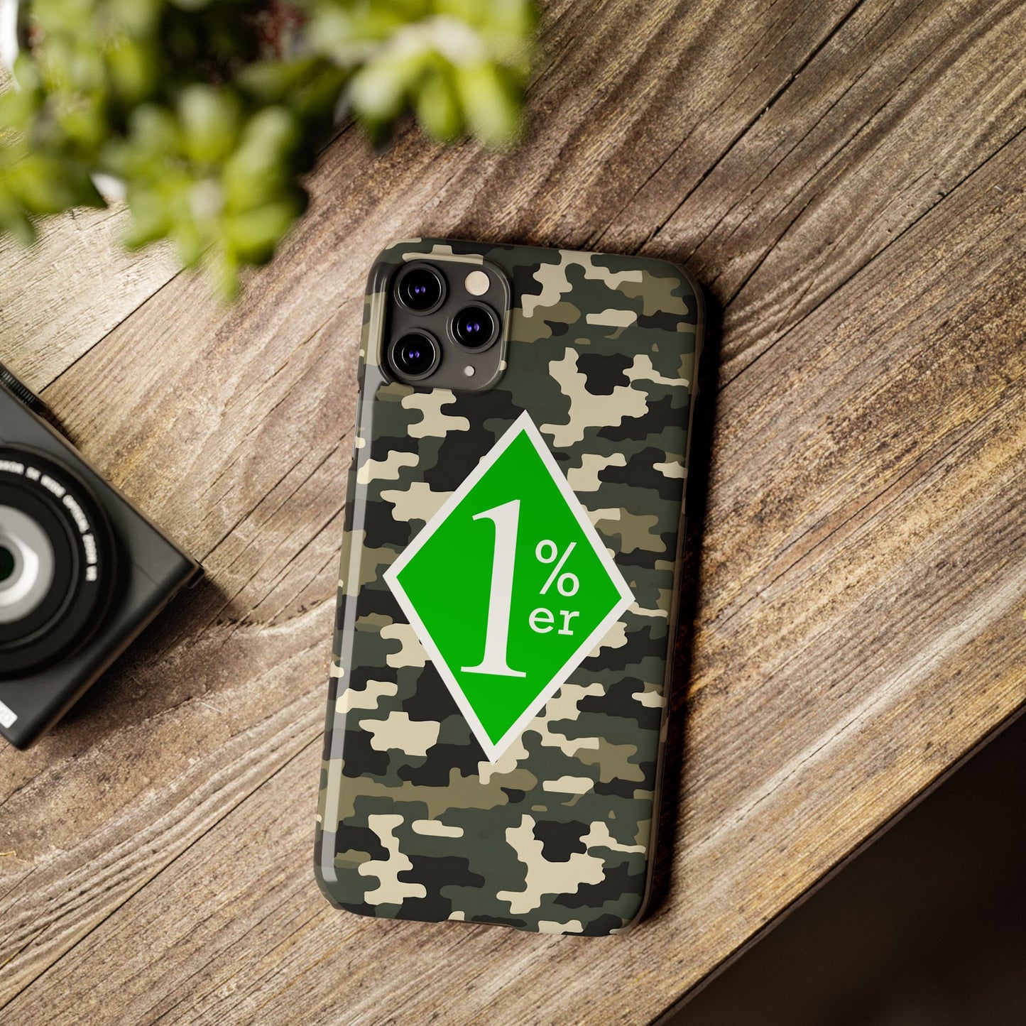 Camo Slim Phone Case with 1%er Design, Trendy Accessories for Bikers, Outdoor