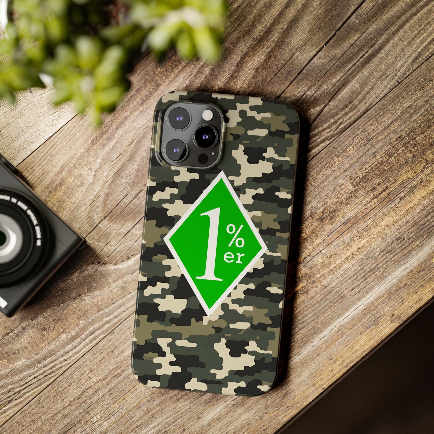 Camo Slim Phone Case with 1%er Design, Trendy Accessories for Bikers, Outdoor