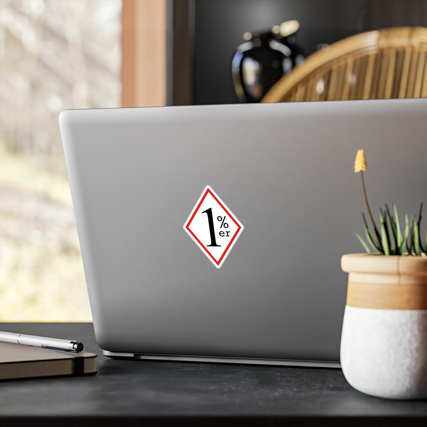 Red white and black SOS style diamond sticker