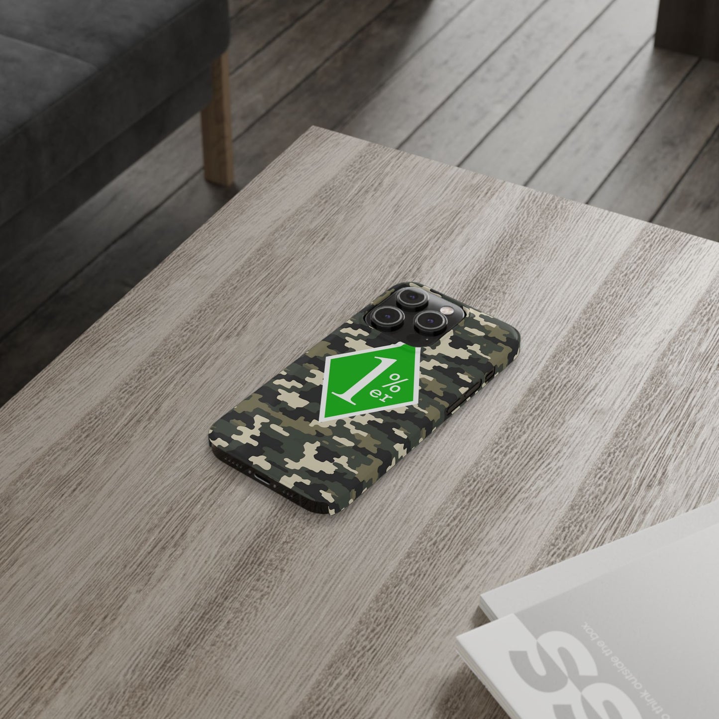 Camo Slim Phone Case with 1%er Design, Trendy Accessories for Bikers, Outdoor