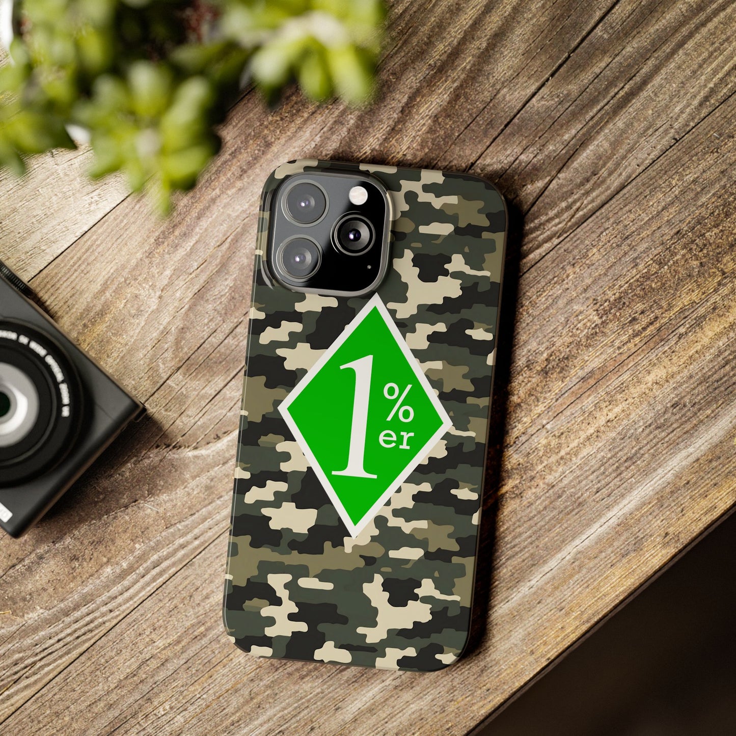 Camo Slim Phone Case with 1%er Design, Trendy Accessories for Bikers, Outdoor