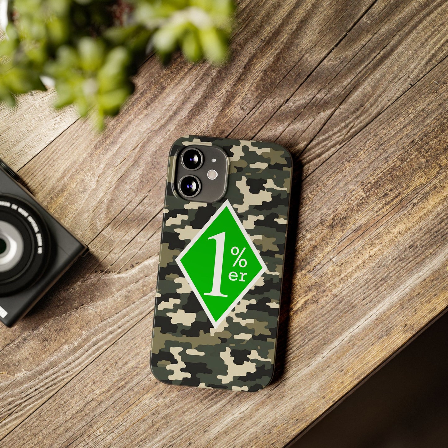 Camo Slim Phone Case with 1%er Design, Trendy Accessories for Bikers, Outdoor