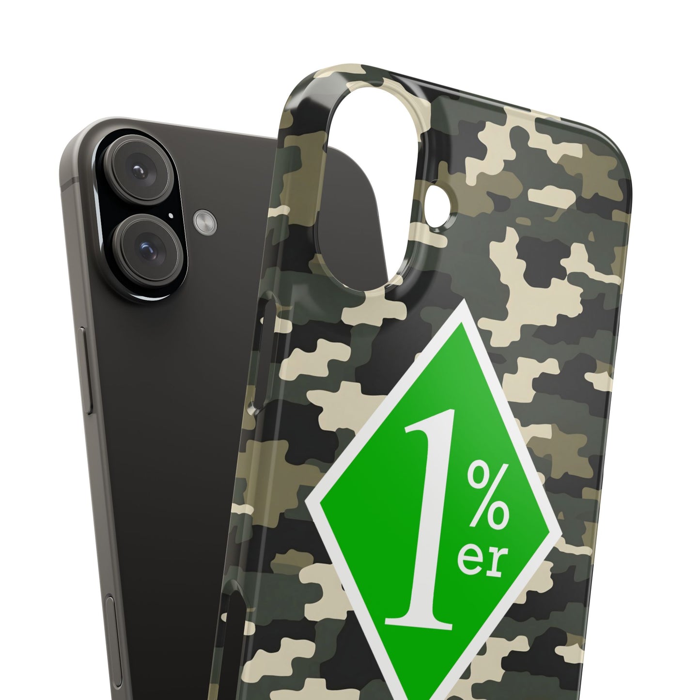 Camo Slim Phone Case with 1%er Design, Trendy Accessories for Bikers, Outdoor