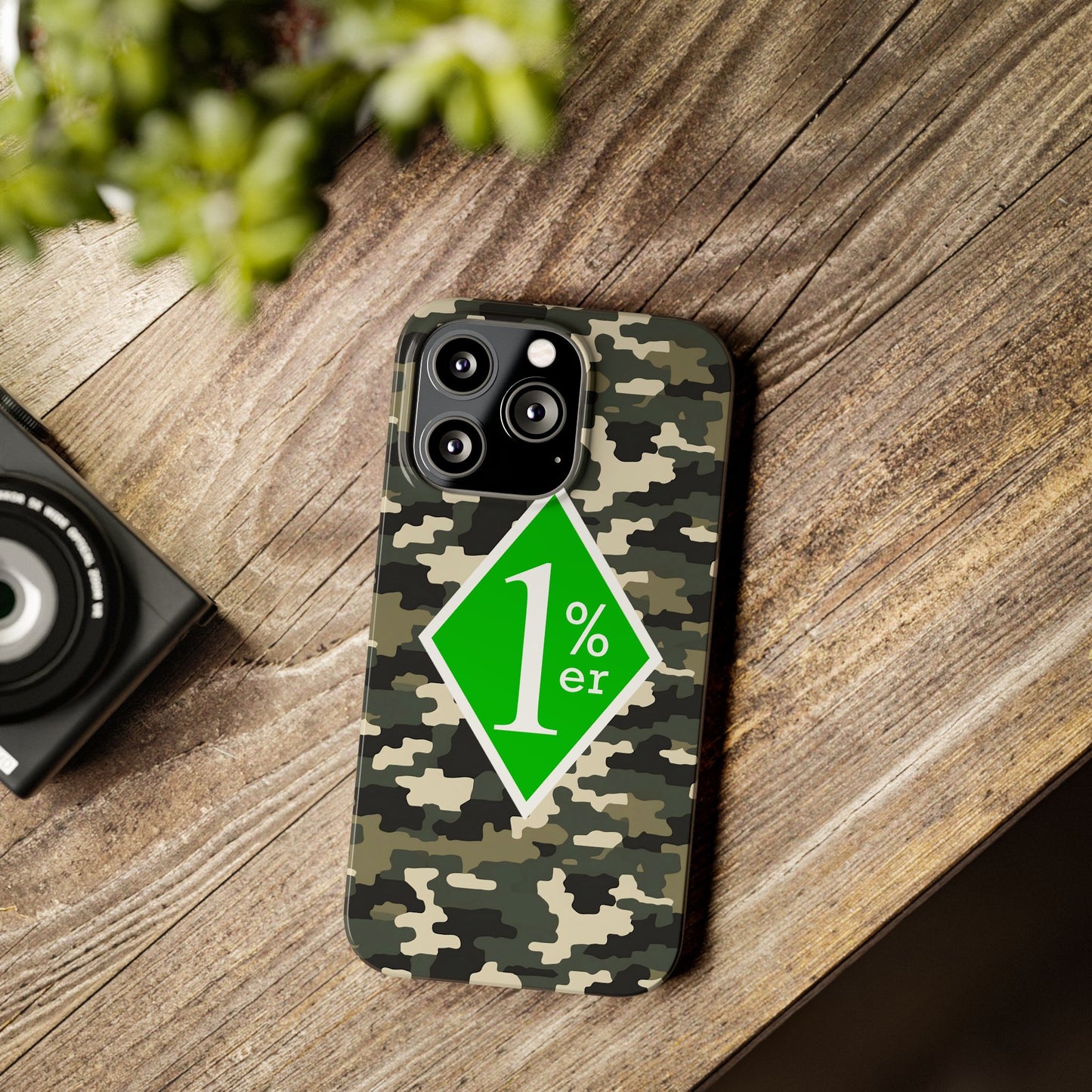 Camo Slim Phone Case with 1%er Design, Trendy Accessories for Bikers, Outdoor