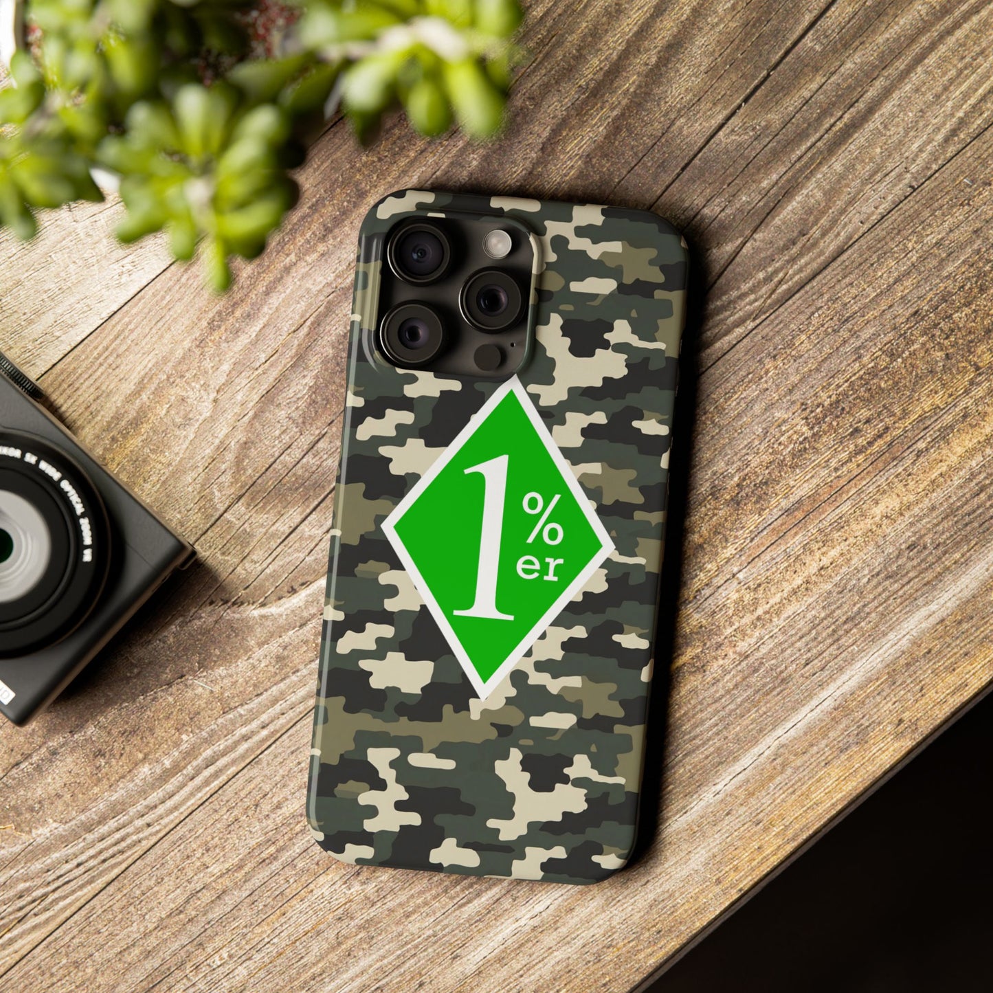 Camo Slim Phone Case with 1%er Design, Trendy Accessories for Bikers, Outdoor