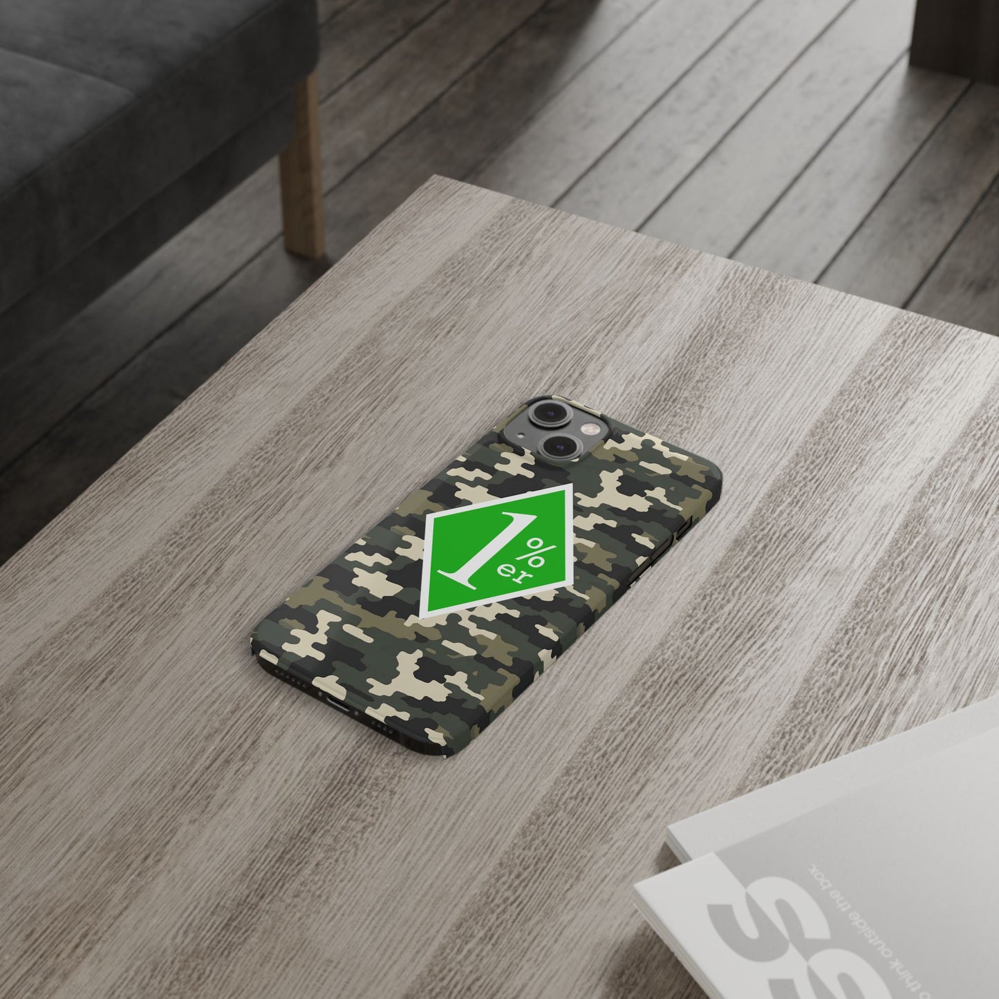 Camo Slim Phone Case with 1%er Design, Trendy Accessories for Bikers, Outdoor