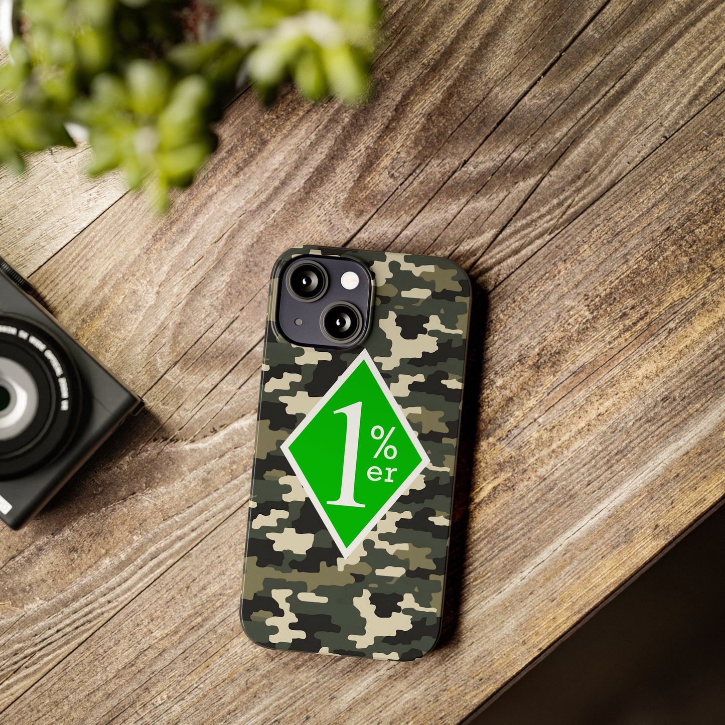 Camo Slim Phone Case with 1%er Design, Trendy Accessories for Bikers, Outdoor
