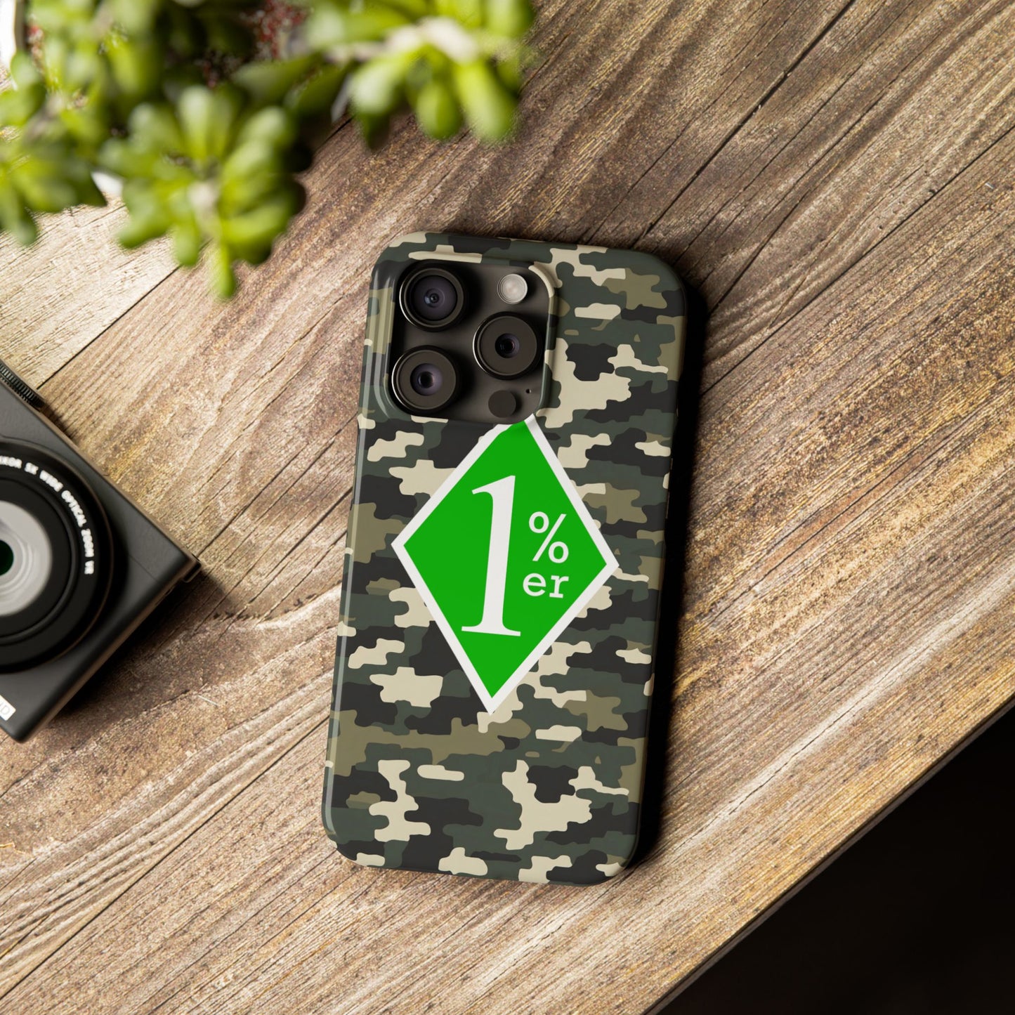 Camo Slim Phone Case with 1%er Design, Trendy Accessories for Bikers, Outdoor