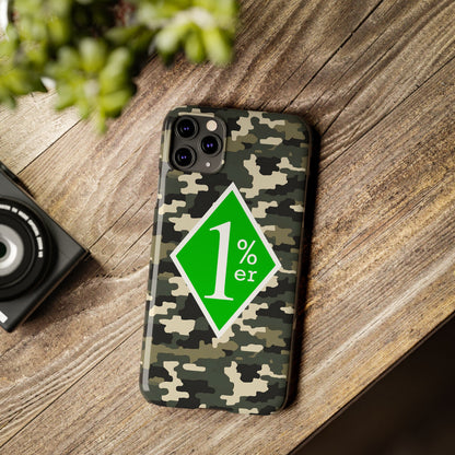 Camo Slim Phone Case with 1%er Design, Trendy Accessories for Bikers, Outdoor