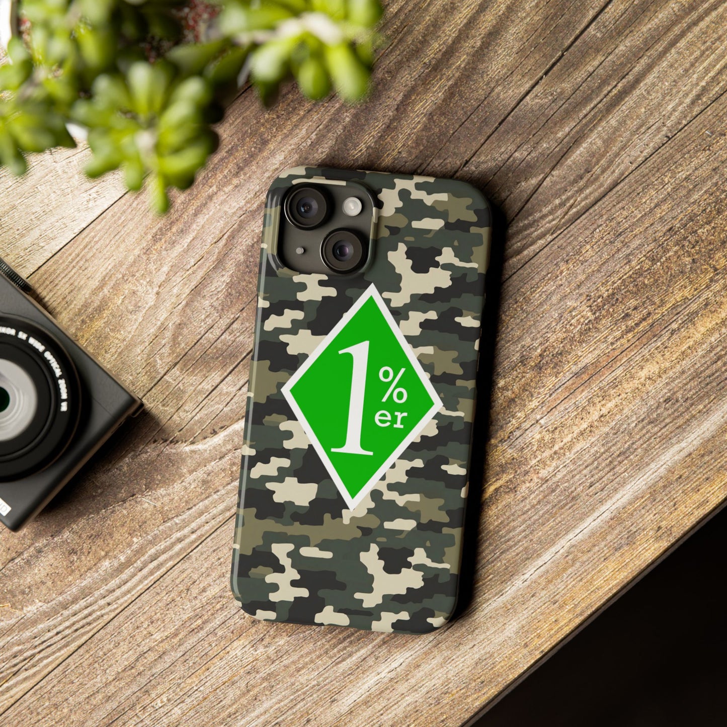 Camo Slim Phone Case with 1%er Design, Trendy Accessories for Bikers, Outdoor