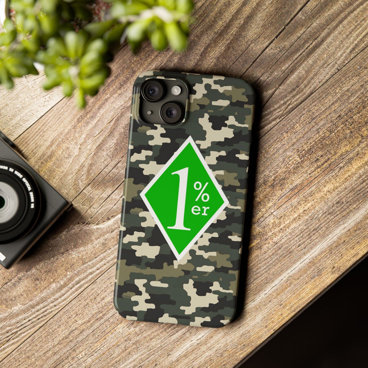 Camo Slim Phone Case with 1%er Design, Trendy Accessories for Bikers, Outdoor