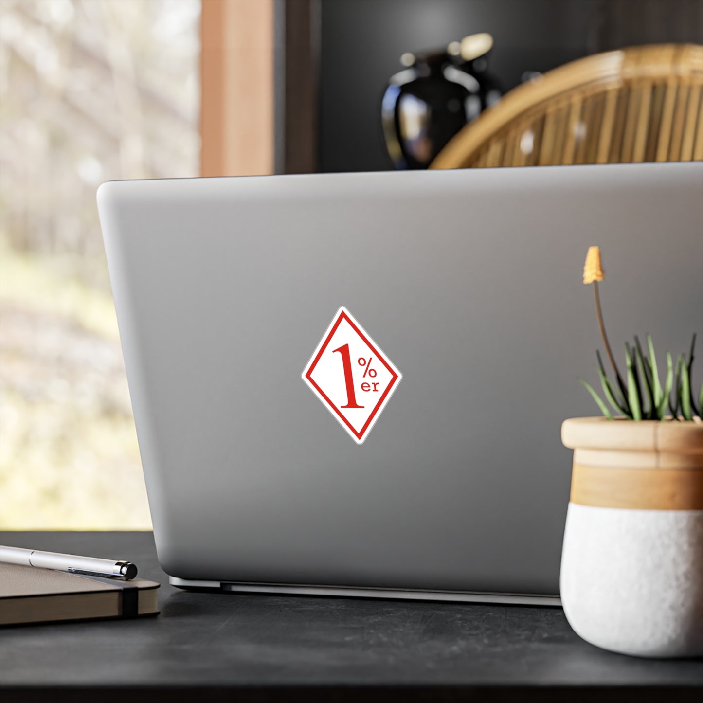 Red and white diamond sticker