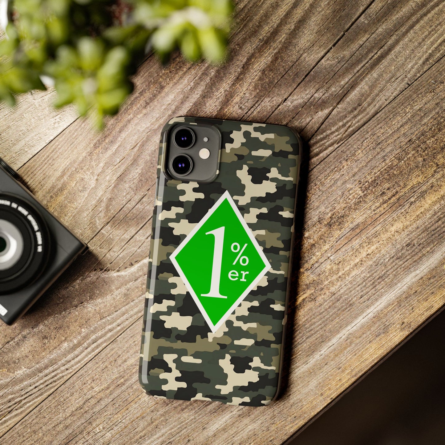 Camo Slim Phone Case with 1%er Design, Trendy Accessories for Bikers, Outdoor