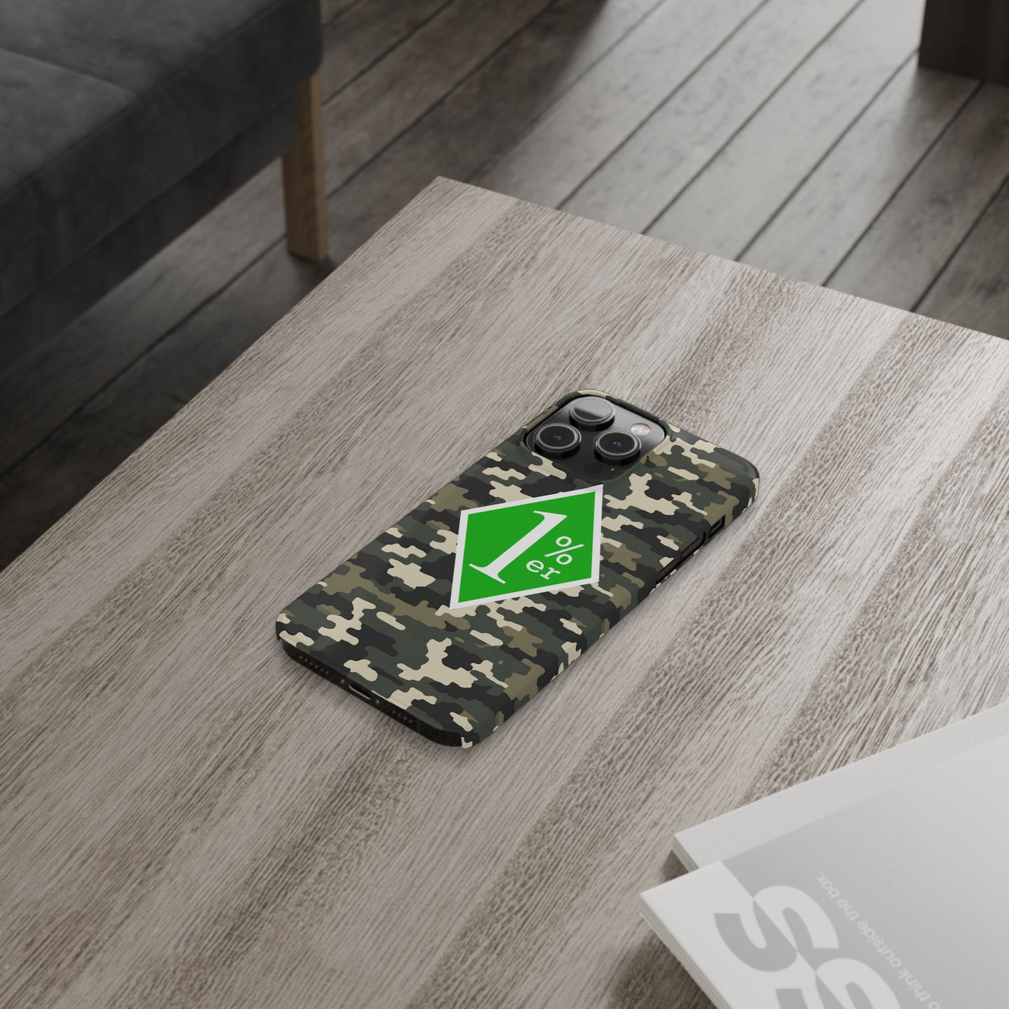 Camo Slim Phone Case with 1%er Design, Trendy Accessories for Bikers, Outdoor