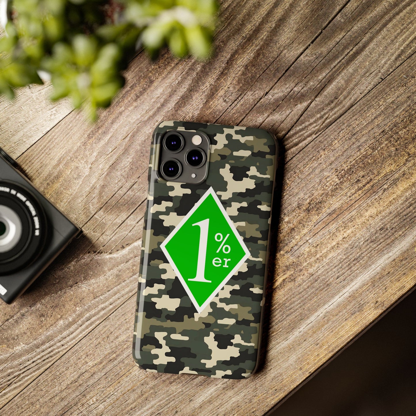 Camo Slim Phone Case with 1%er Design, Trendy Accessories for Bikers, Outdoor